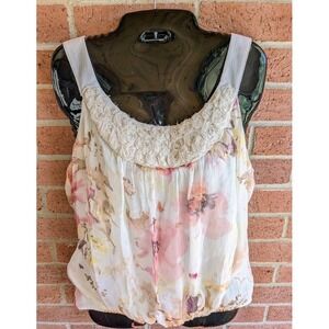 Vintage Wrapper Women Tank Top Y2K Sz M-L Floral Rosette Fairy Romantic Ethereal